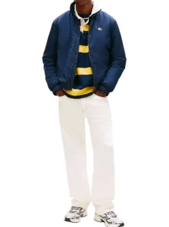 Blouson marine uni avec une coupe droite et un col montant