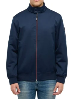 Blouson marine uni avec une coupe droite et un col montant à zip