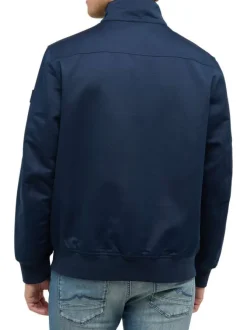 Blouson marine uni avec une coupe droite et un col montant à zip