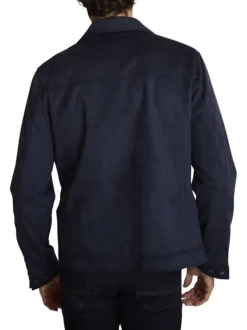 Blouson marine uni avec une coupe droite et une fermeture boutonnée