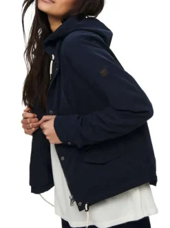 Blouson marine uni coupe droite avec un col à capuche et des poches latérales