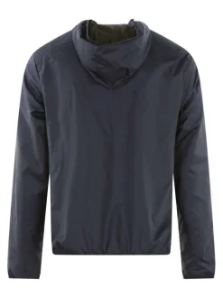Blouson marine uni à coupe droite, col à capuche et poches zippées