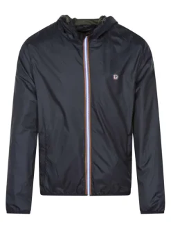 Blouson marine uni à coupe droite, col à capuche et poches zippées
