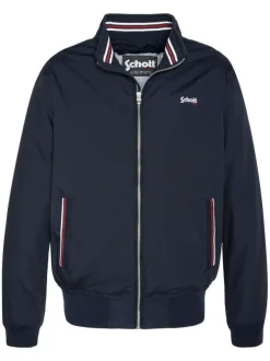 Blouson marine uni coupe régular avec un col montant et des poches latérales