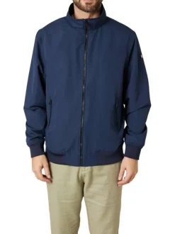 Blouson marine uni pourvu d'un col montant et d'une coupe droite