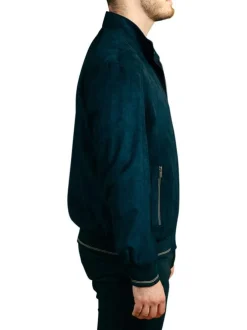Blouson marine uni pourvu d'une coupe droite et d'un col montant
