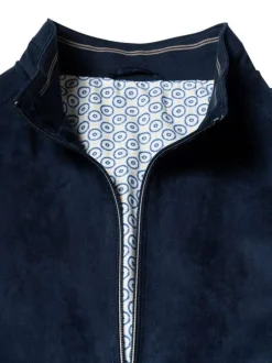 Blouson marine uni pourvu d'une coupe droite et d'un col montant