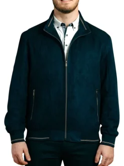 Blouson marine uni pourvu d'une coupe droite et d'un col montant