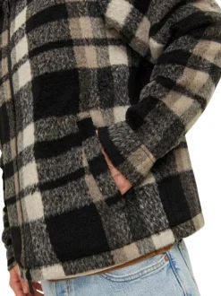 Blouson marron à carreaux avec une coupe droite et un col italien