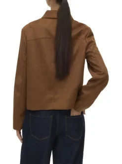 Blouson marron à coupe droite effet daim pourvu d'un col à revers