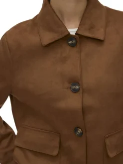Blouson marron à coupe droite effet daim pourvu d'un col à revers