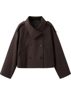 Blouson marron uni avec une coupe cropped et un col montant boutonné