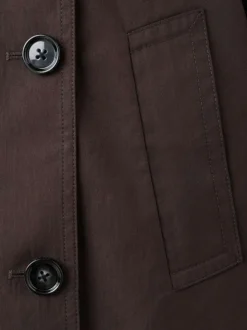 Blouson marron uni avec une coupe cropped et un col montant boutonné