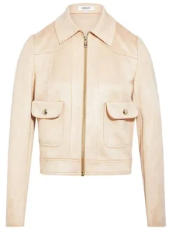 Blouson marron uni avec une coupe droite et un col à revers