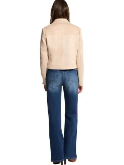 Blouson marron uni avec une coupe droite et un col à revers