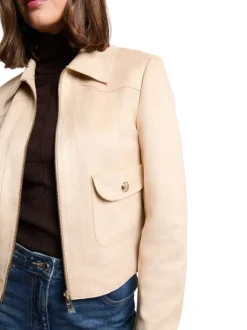 Blouson marron uni avec une coupe droite et un col à revers