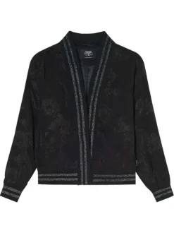 Blouson noir avec des motifs monochromes et une coupe droite