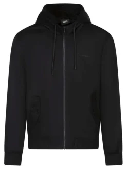 Blouson noir à coupe ajustée pourvu d'un col à capuche avec cordon de serrage
