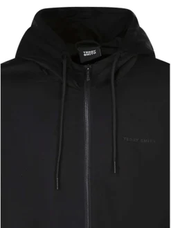 Blouson noir à coupe ajustée pourvu d'un col à capuche avec cordon de serrage