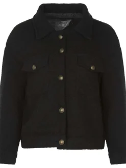 Blouson noir en point de manne avec une coupe droite et col italien