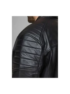 Blouson noir pour homme en simili cuir coupe droite