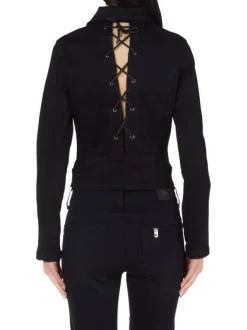 Blouson noir style perfecto avec une coupe courte et un col français