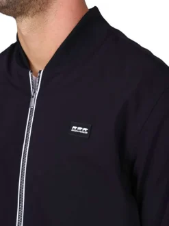 Blouson noir uni avec une coupe droite et une fermeture zippée