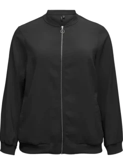 Blouson noir uni avec une fermeture zippée et une coupe droite