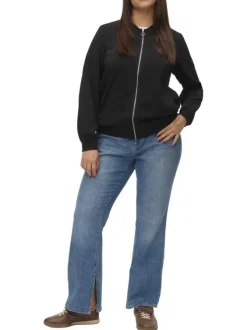 Blouson noir uni avec une fermeture zippée et une coupe droite