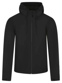Blouson noir uni coupe ajustée col à capuche avec des cordons de serrage