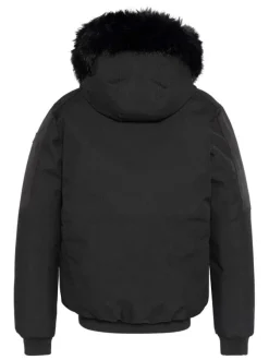 Blouson noir uni à coupe droite avec un col à capuche et 4 poches