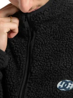 Blouson noir uni en maille effet sherpa et fermeture à glissière