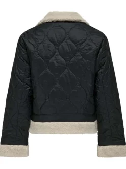 Blouson noir uni à fermeture zippée avec une coupe droite et un col à rabats