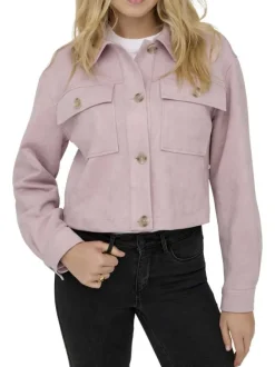 Blouson rose uni à coupe droite avec un col à revers et des boutons