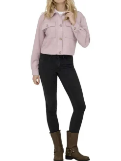 Blouson rose uni à coupe droite avec un col à revers et des boutons
