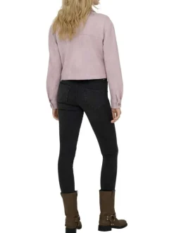 Blouson rose uni à coupe droite avec un col à revers et des boutons