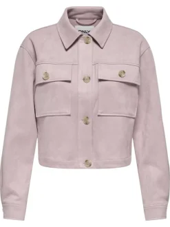 Blouson rose uni à coupe droite avec un col à revers et des boutons