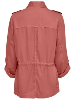 Blouson rose unie avec 4 poches avants à rabat et un col italien