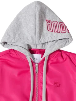 Blouson rose uni pourvu d'une coupe droite et d'une capuche détachable