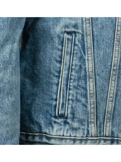 Blouson sherpa fourré en coton bleu jean avec une coupe droite