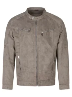 Blouson taupe uni avec un col motard et des manches longues