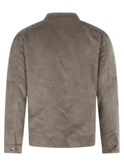 Blouson taupe uni avec un col motard et des manches longues