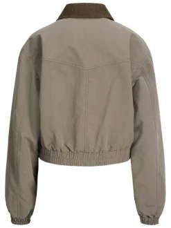 Blouson taupe uni à coupe légèrement oversize avec un col à revers côtelés