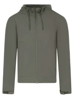 Blouson vert à coupe ajustée pourvu d'un col à capuche avec cordon de serrage