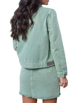 Blouson vert en jean avec une coupe droite et un col à revers
