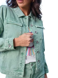 Blouson vert en jean avec une coupe droite et un col à revers