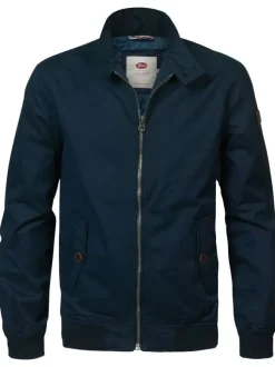 Blouson zippé bleu marine uni, rembourré nylon, à col montant boutonné