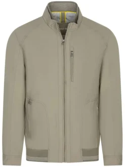 Blouson zippé kaki uni coupe droite avec un col montant et 2 poches à l'intérieur