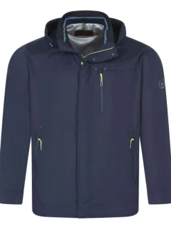 Blouson zippé marine grande taille uni coupe droite col montant à manches longues
