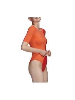 Body rouge bicolore avec 3 bandes et logo adidas pour femme